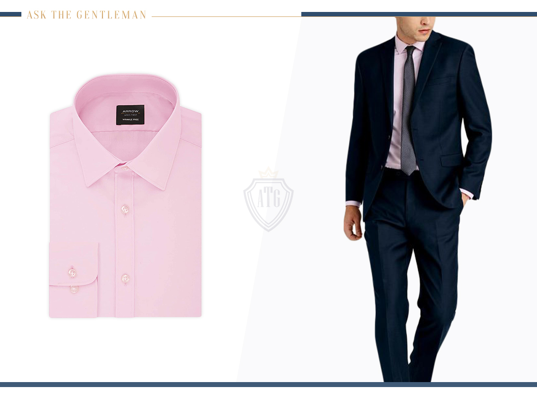 How to wear a navy suit with a light pink dress shirt