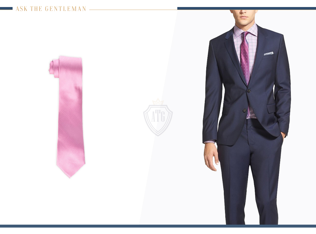 How to wear a navy suit with a pink tie