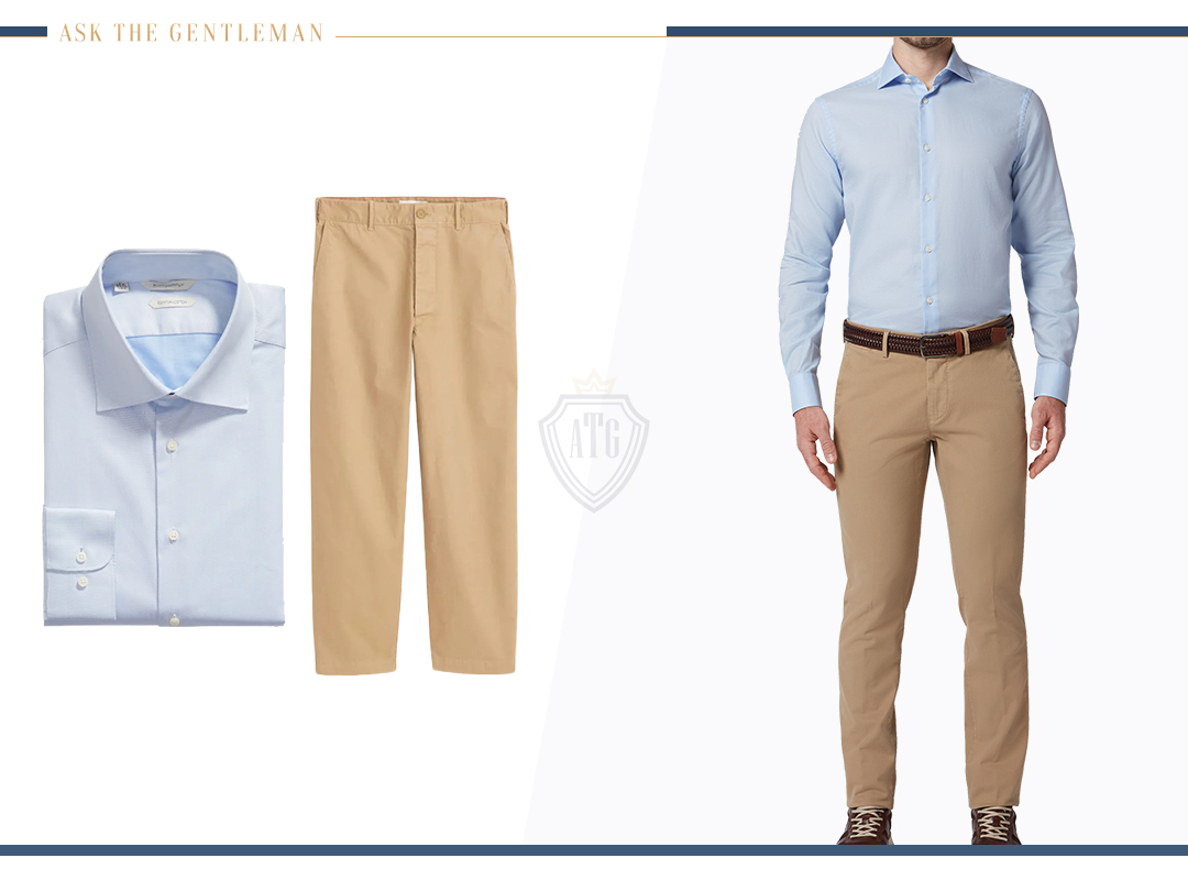 How to wear a blue dress shirt with khaki pants