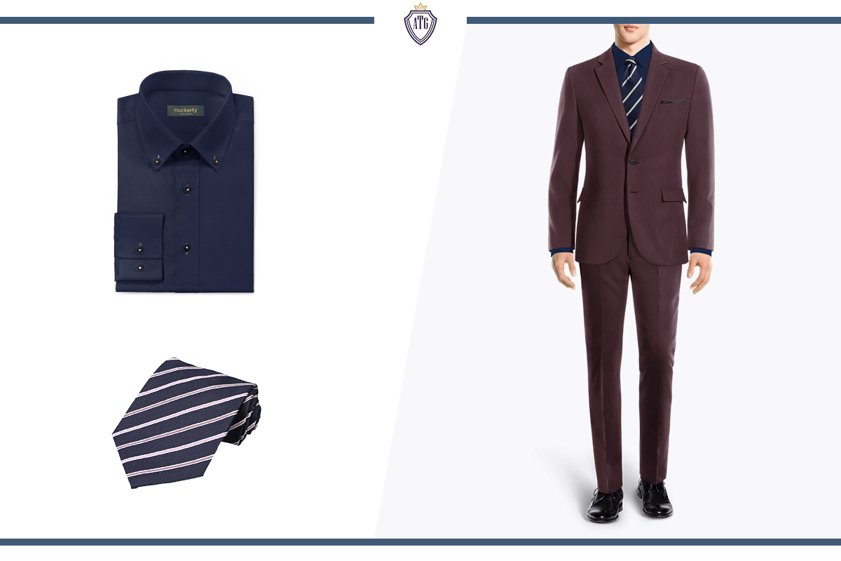 How to wear a burgundy suit with a navy dress shirt and tie