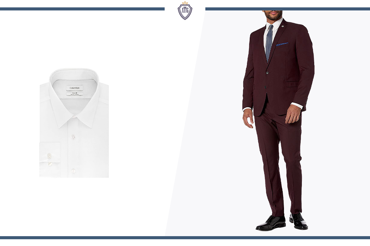 How to wear a burgundy suit with a white dress shirt