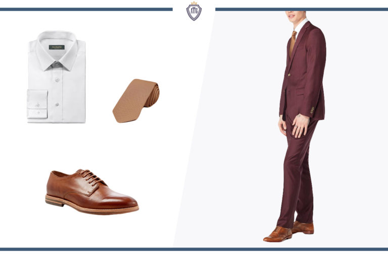 burgundy suit brown tie