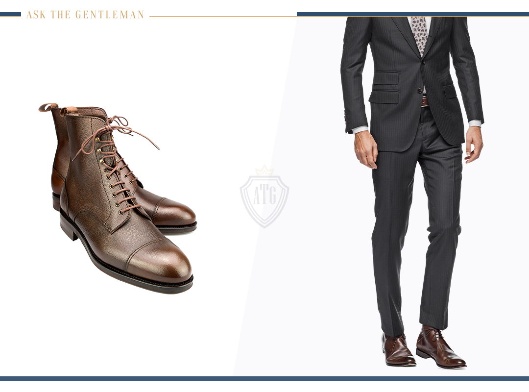 How to wear a charcoal grey suit with brown dress boots