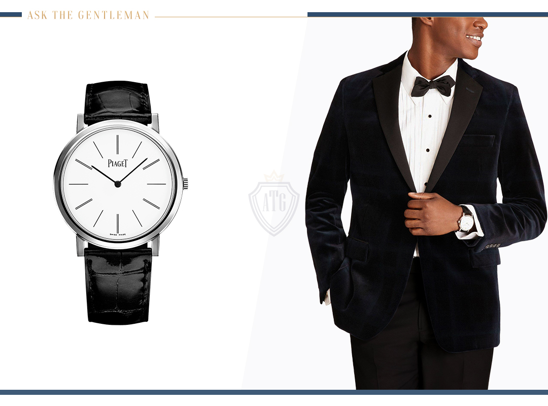 How to wear a black leather dress watch with a tuxedo
