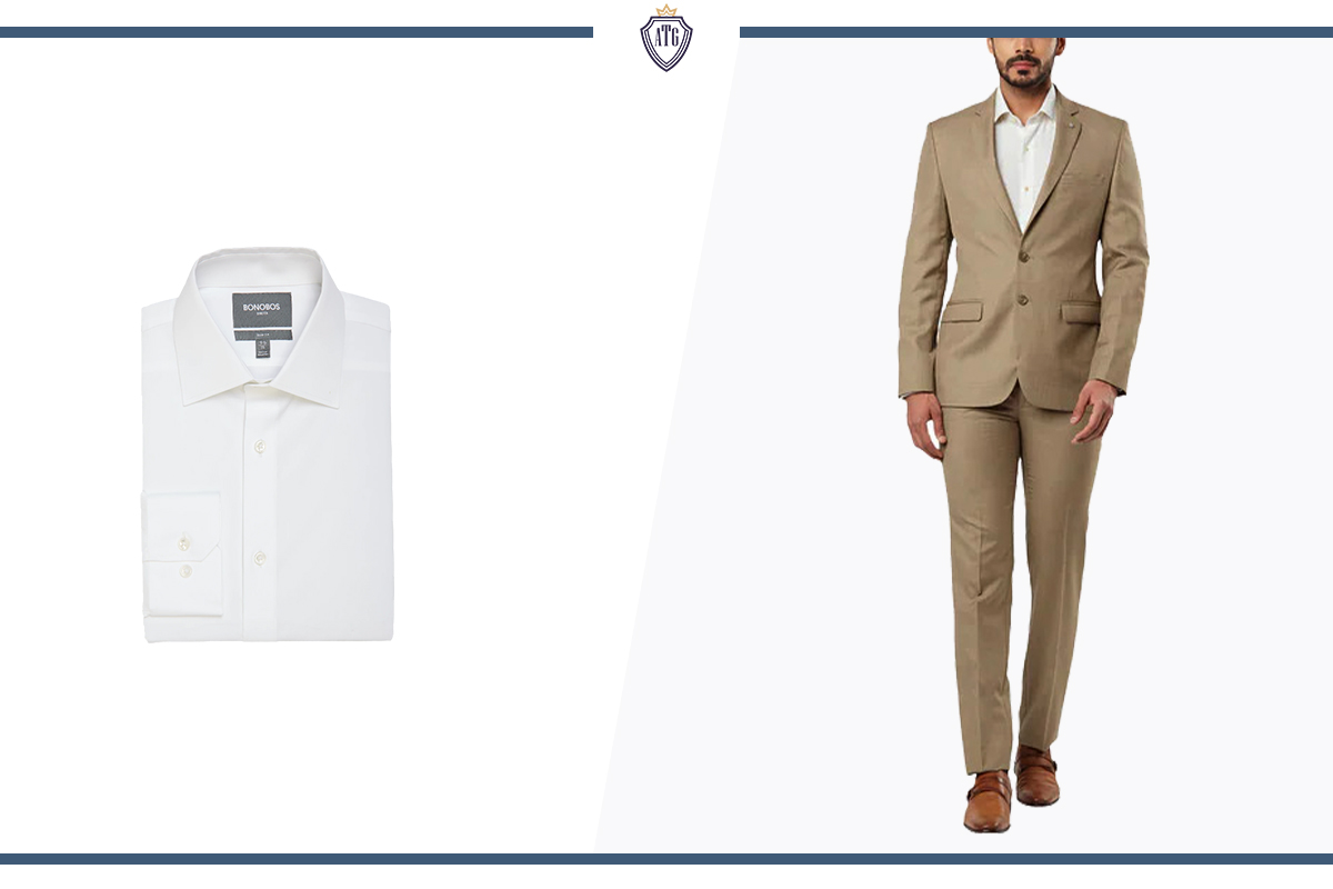 How to wear a khaki suit with a white dress shirt