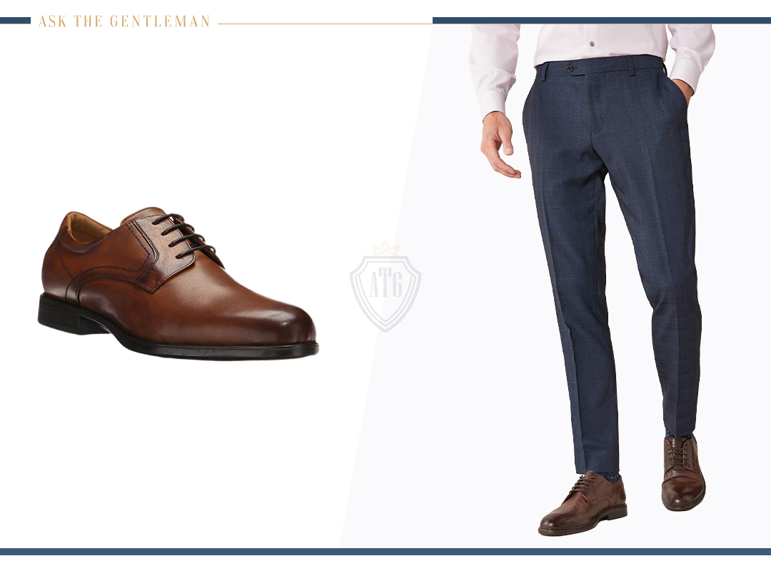How to wear navy suit pants with brown derby dress shoes