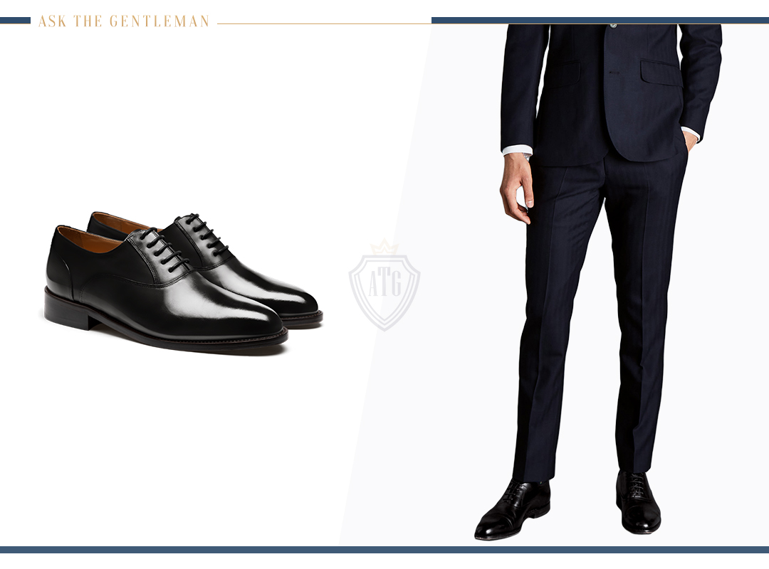 How to wear a navy suit with black Oxford dress shoes