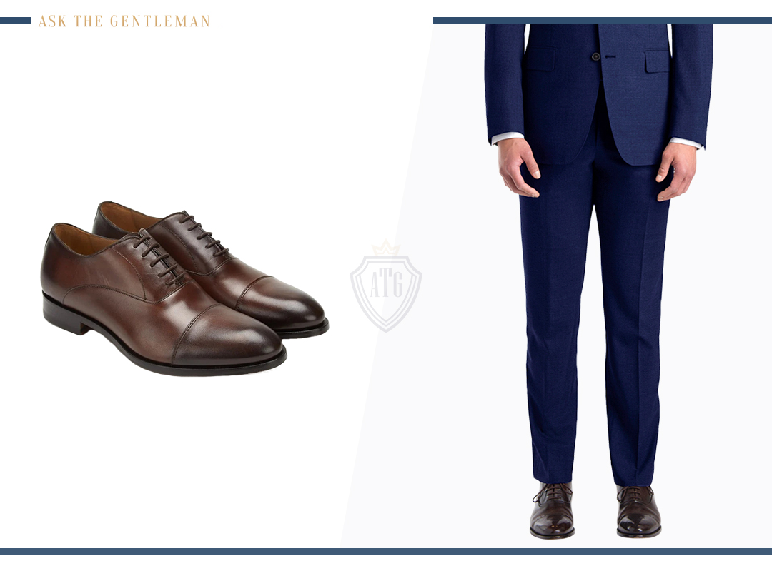 How to wear a royal blue suit with brown Oxford dress shoes