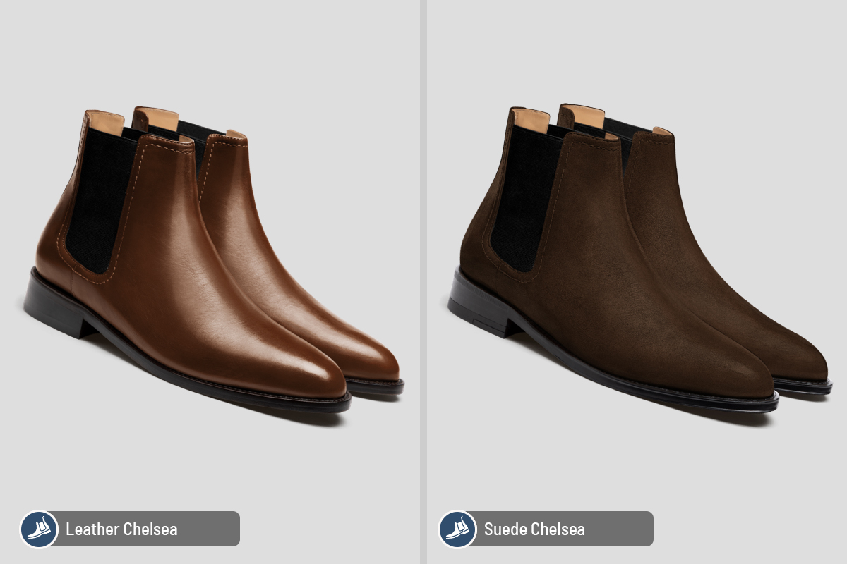 Leather vs. suede Chelsea boots