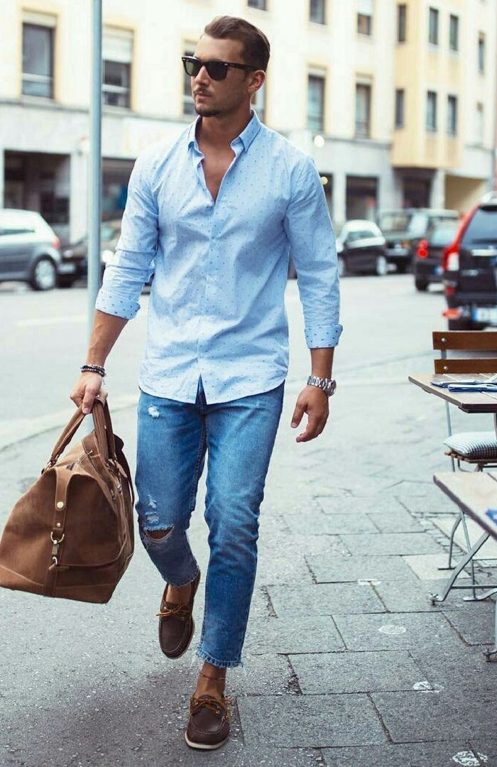 Shirt to wear with light store blue jeans