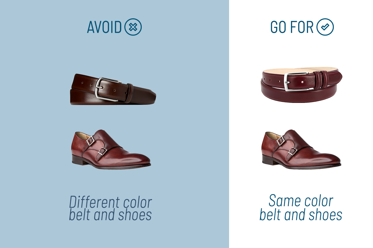 Matching burgundy belt and burgundy shoes