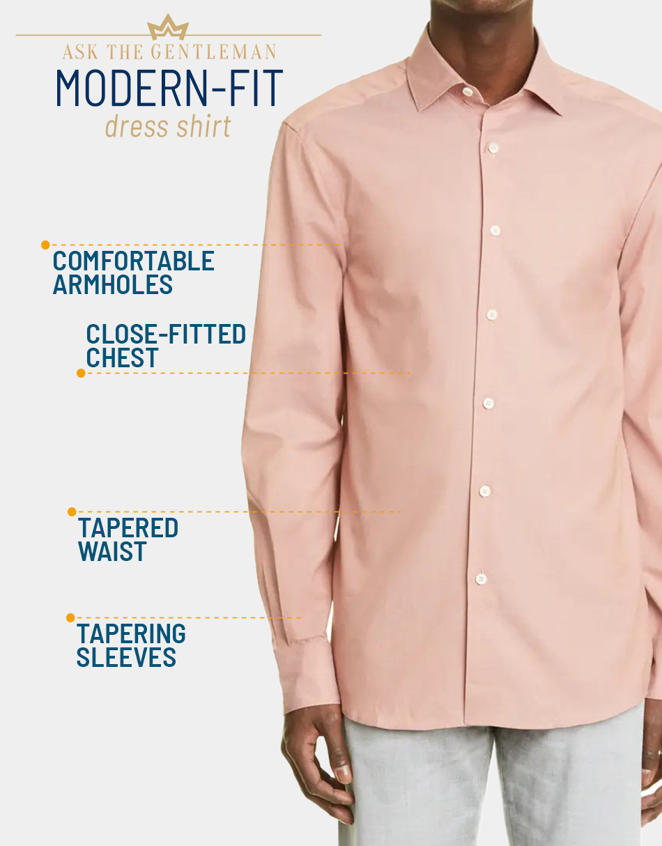 Modern-fit dress shirt features