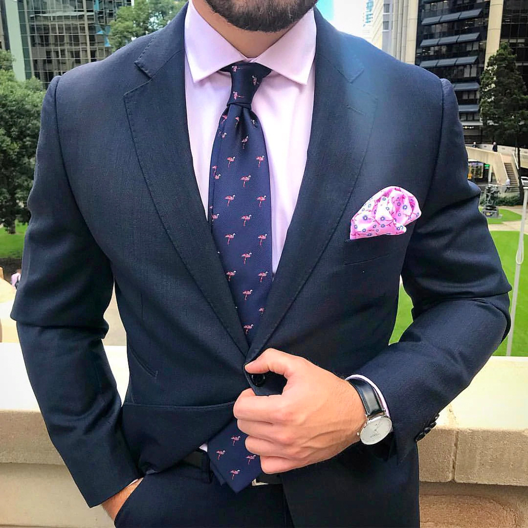 Pink and best sale navy blue suit