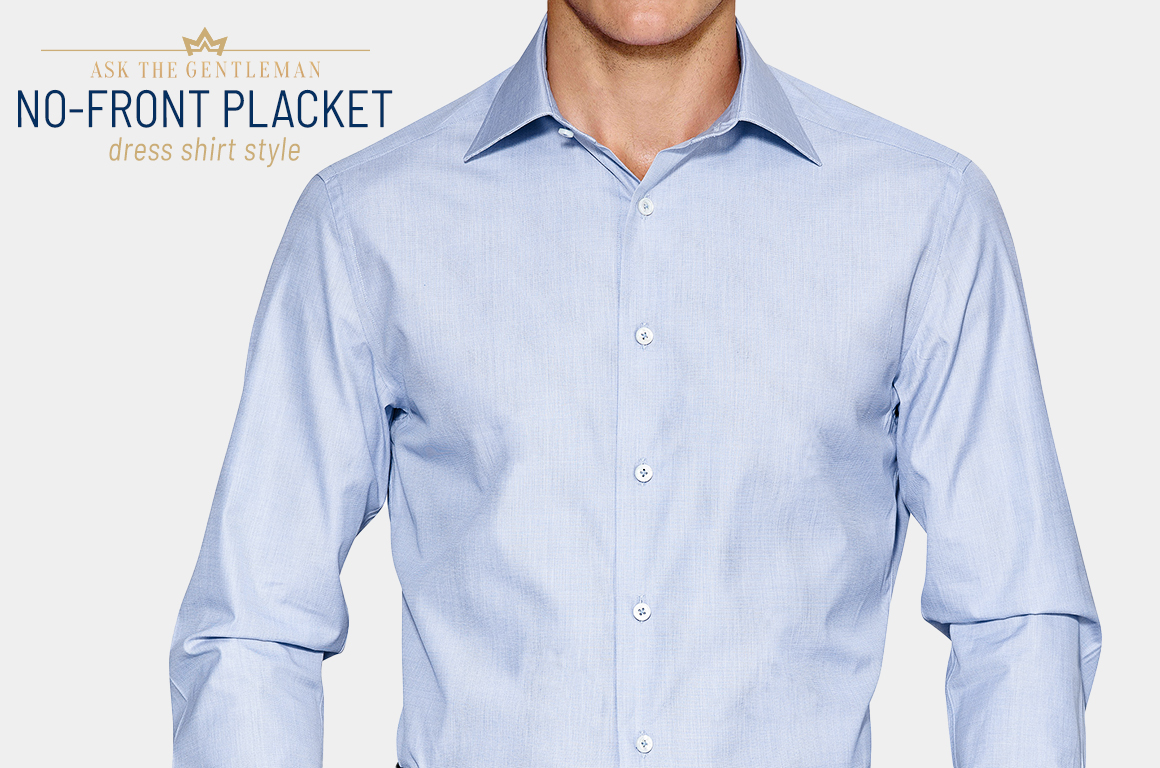 No-front placket (French front) dress shirt style