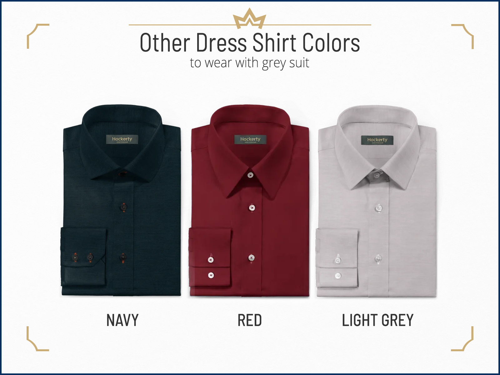 Other recommended dress shirt colors for grey suits: navy vs. red vs. grey shirts