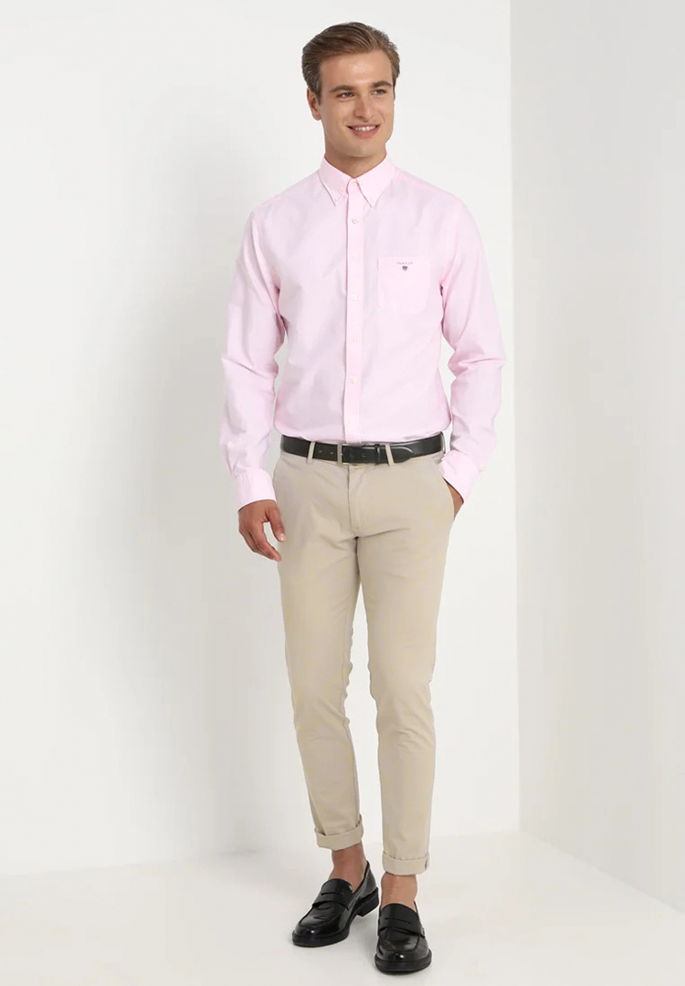 Pink shirt store tan pants