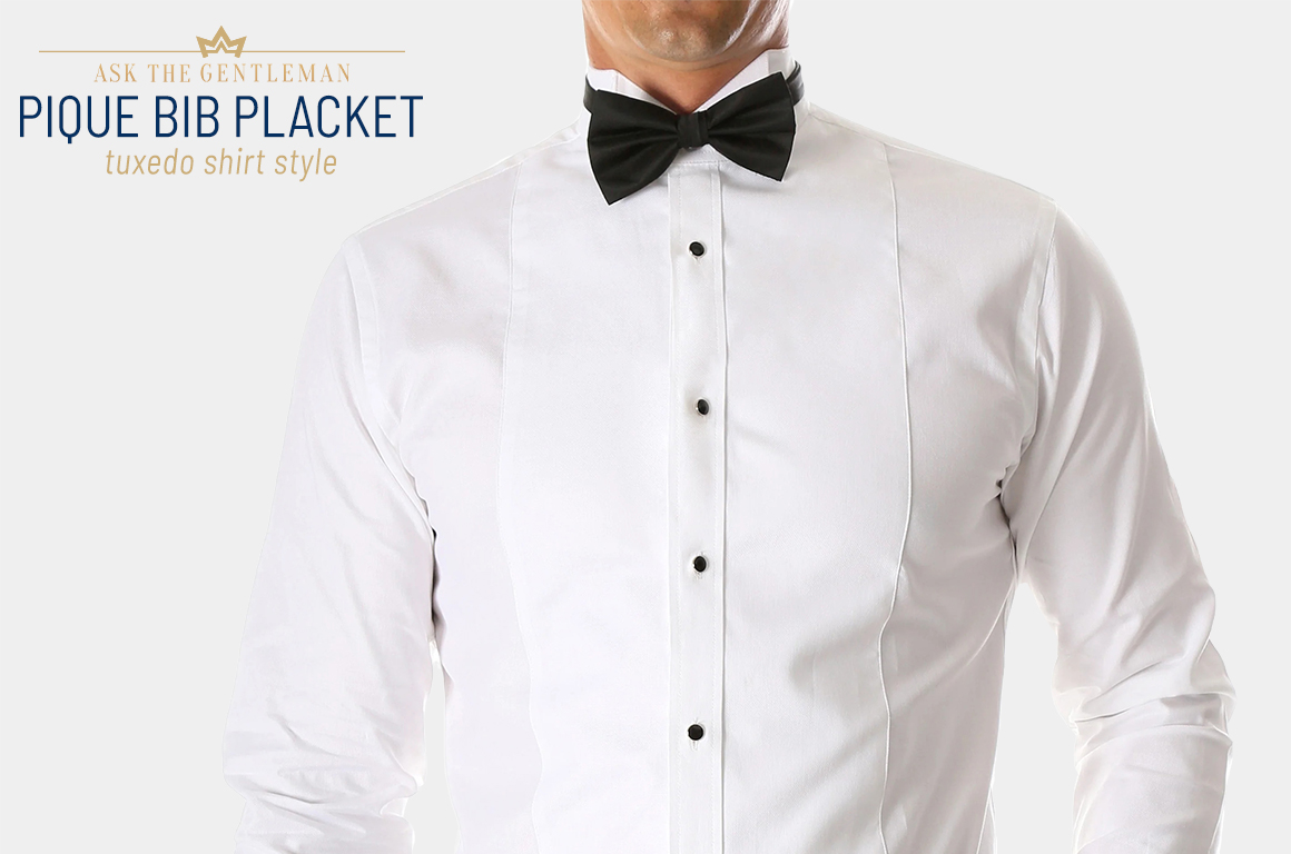 Pique bib placket tuxedo shirt style