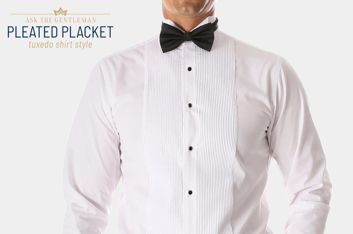 Pleated placket tuxedo shirt style