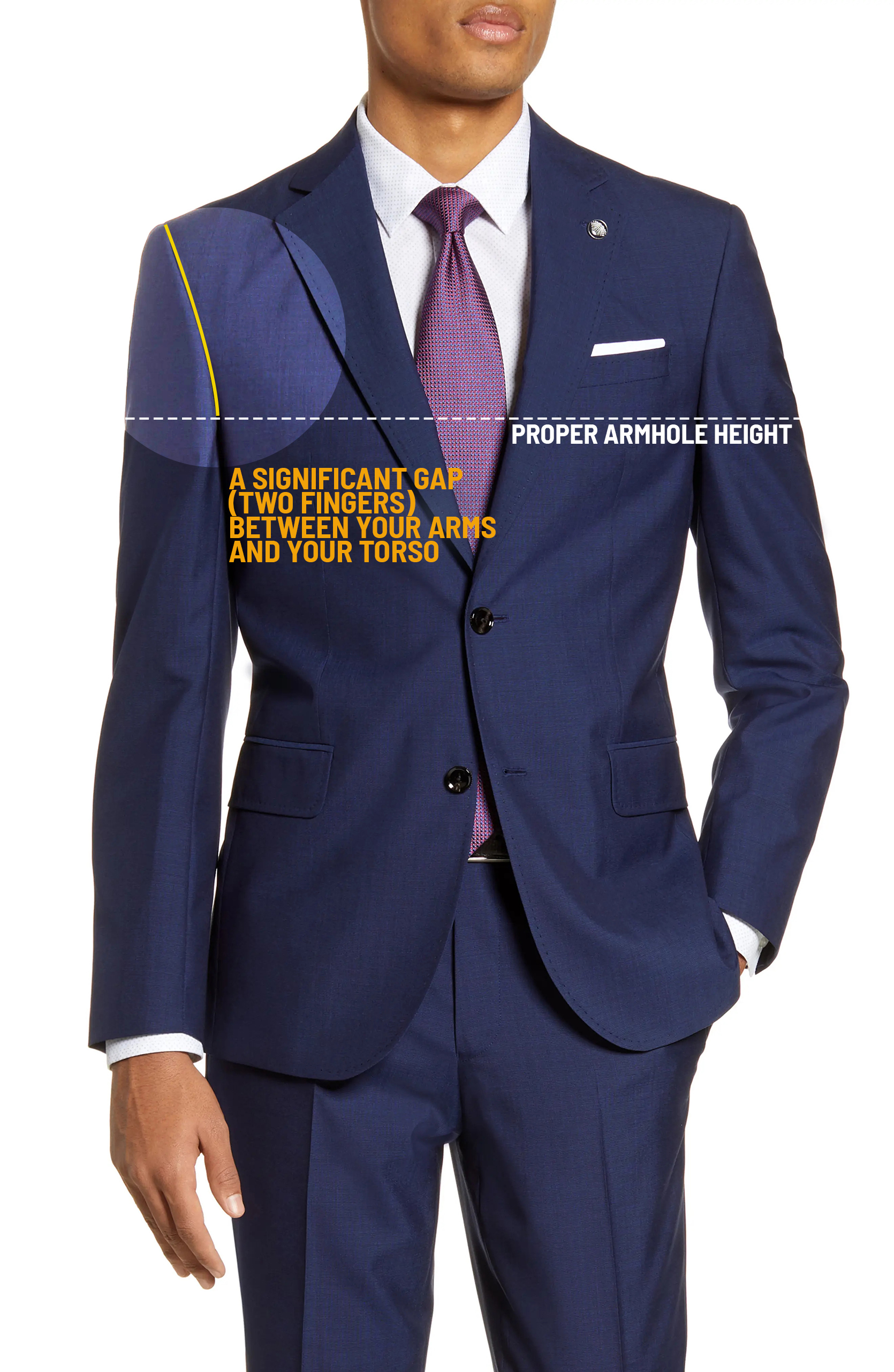 Proper suit jacket armholes placement and height