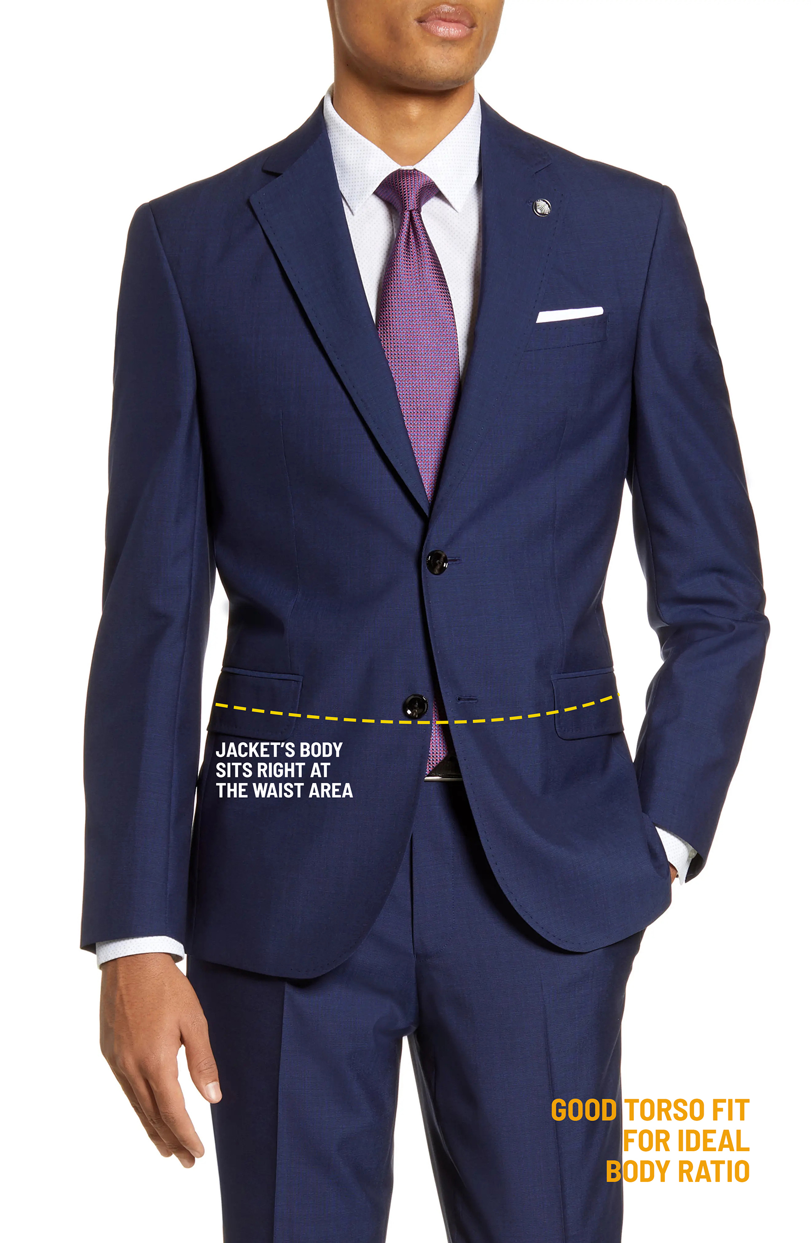 Good suit fit and proper torso for ideal body ratio