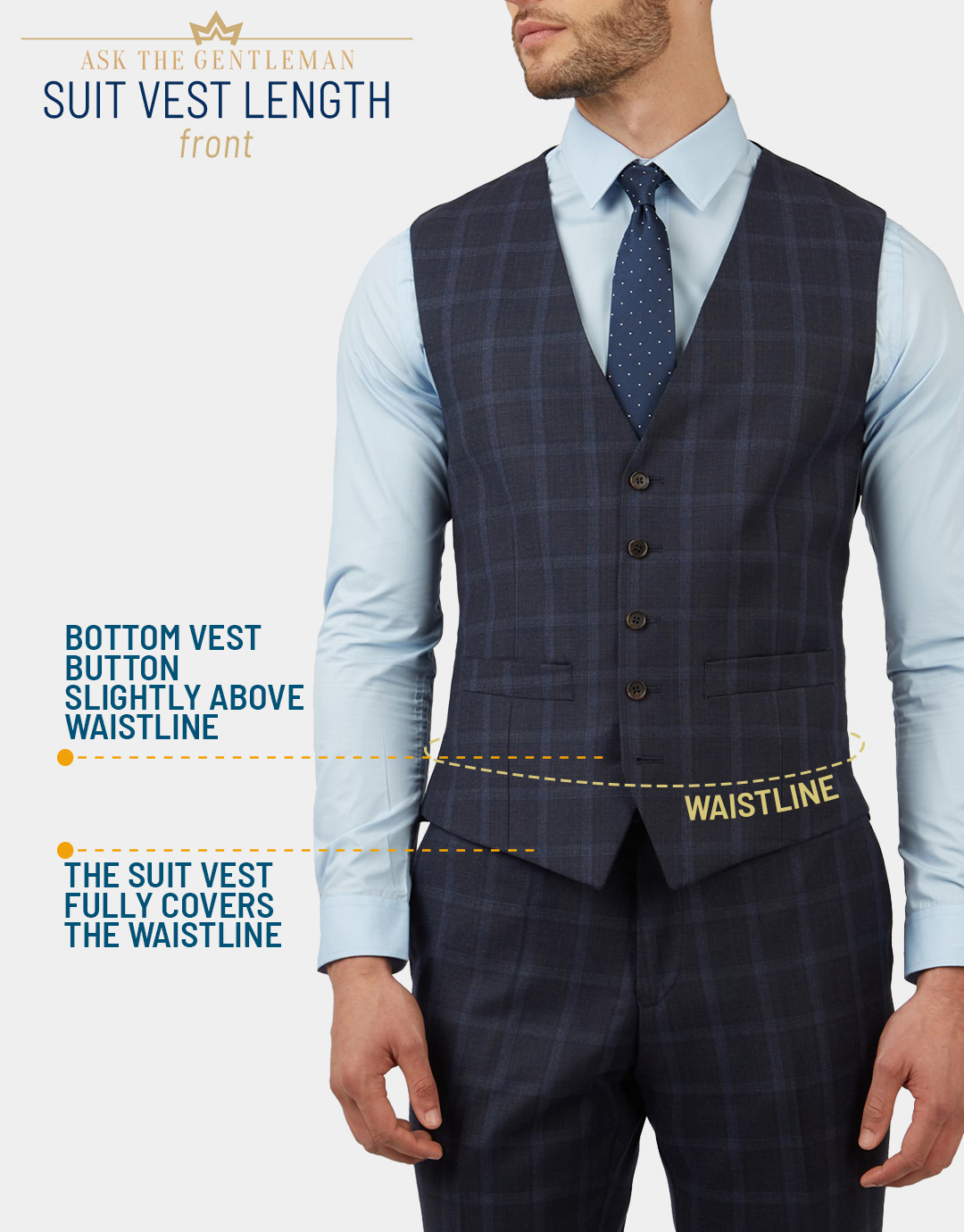 Proper suit vest front length