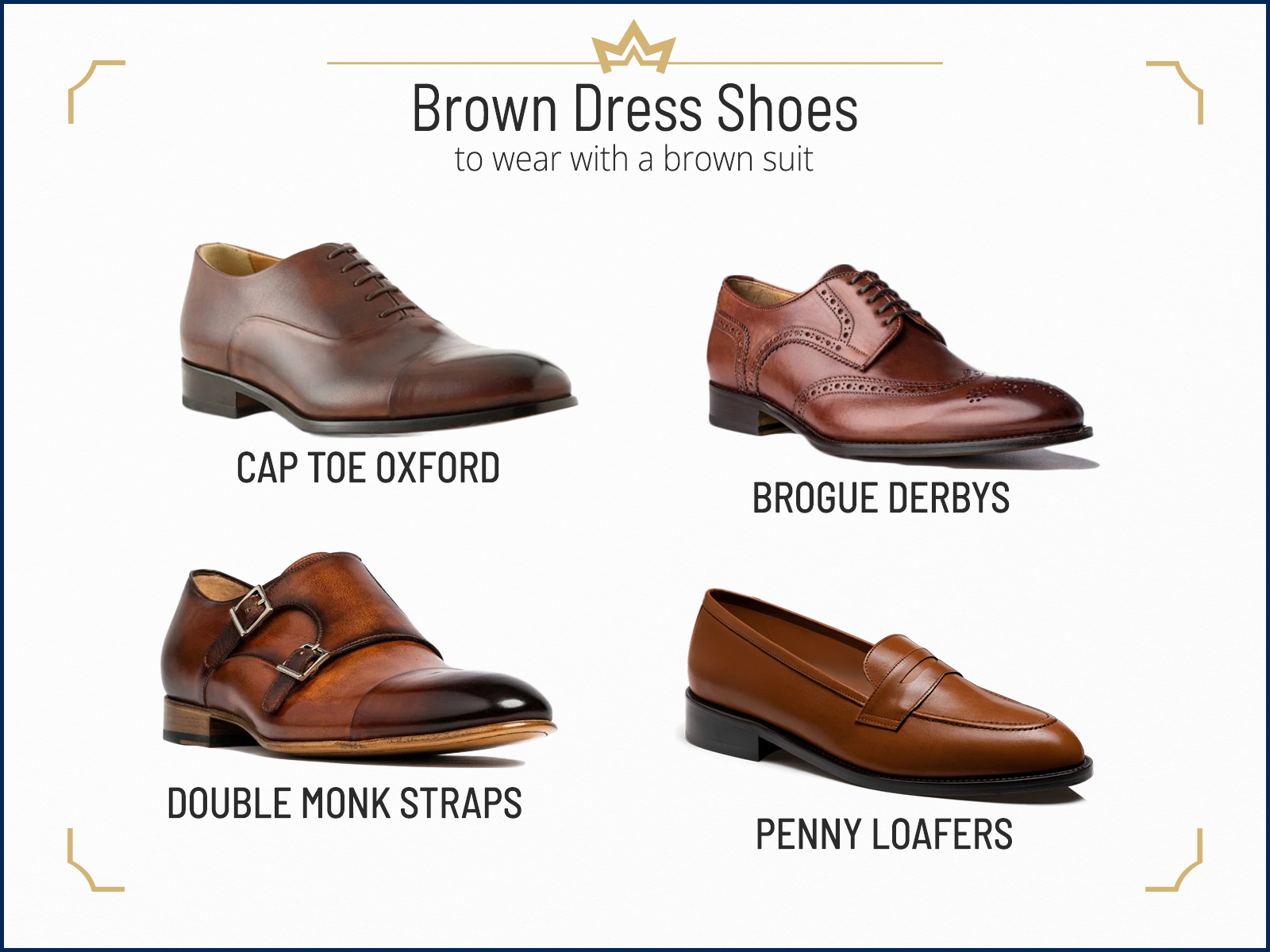 Recommended brown dress shoe types for brown suits