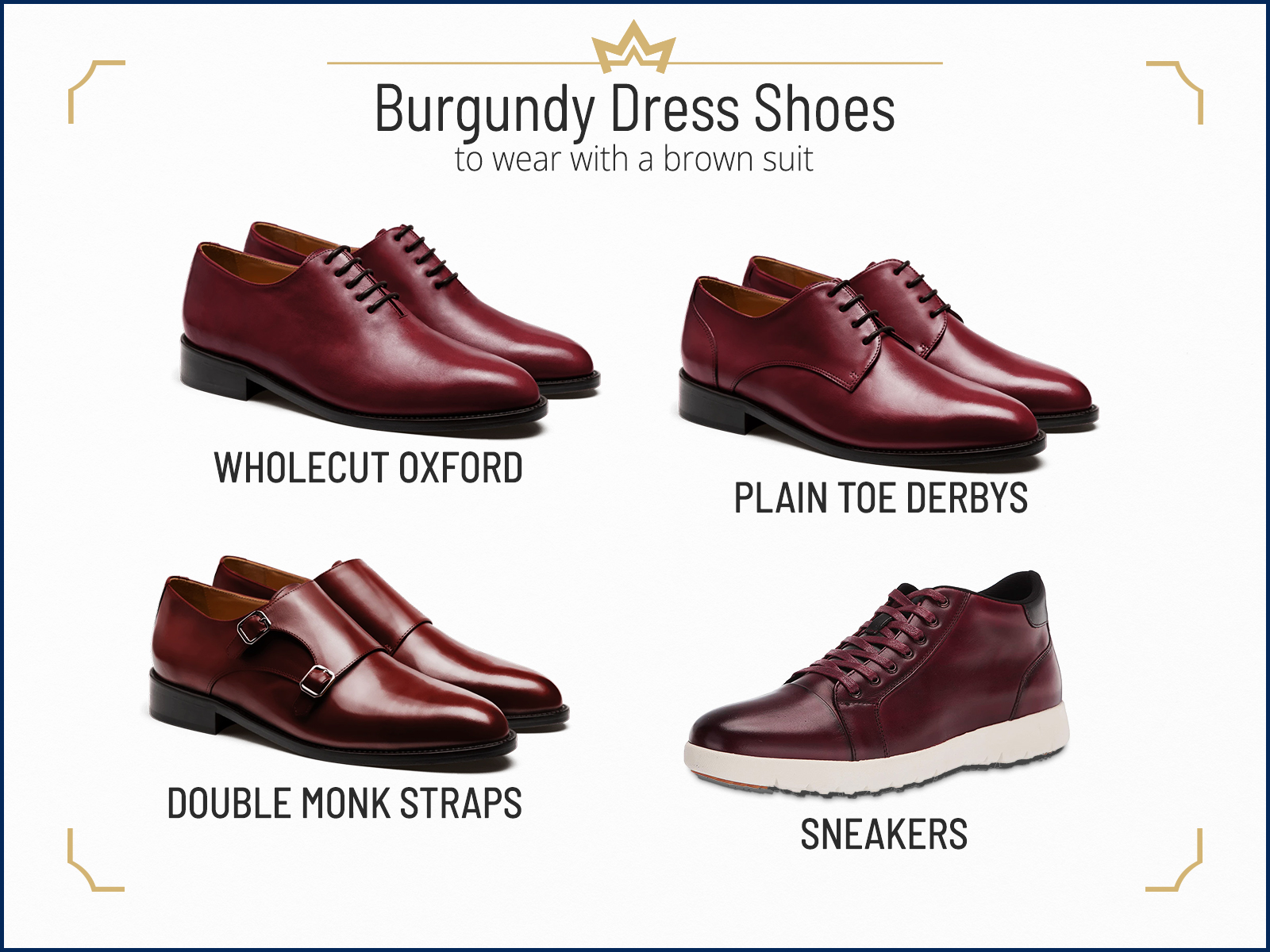 Recommended burgundy dress shoe types for brown suits