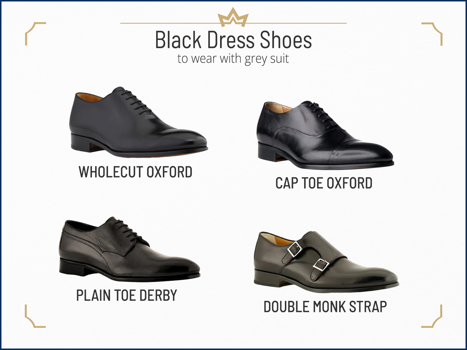 Recommended black dress shoe types for grey suits