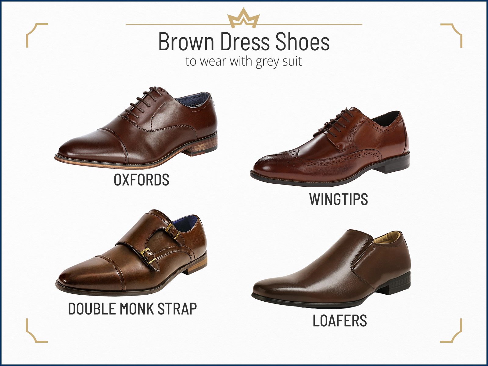 Recommended brown dress shoe types for grey suits