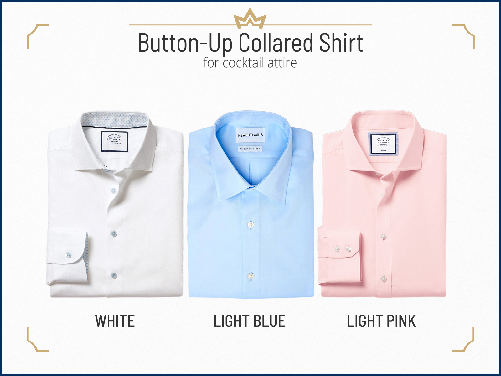 Recommended button-up dress shirt colors for cocktail attire