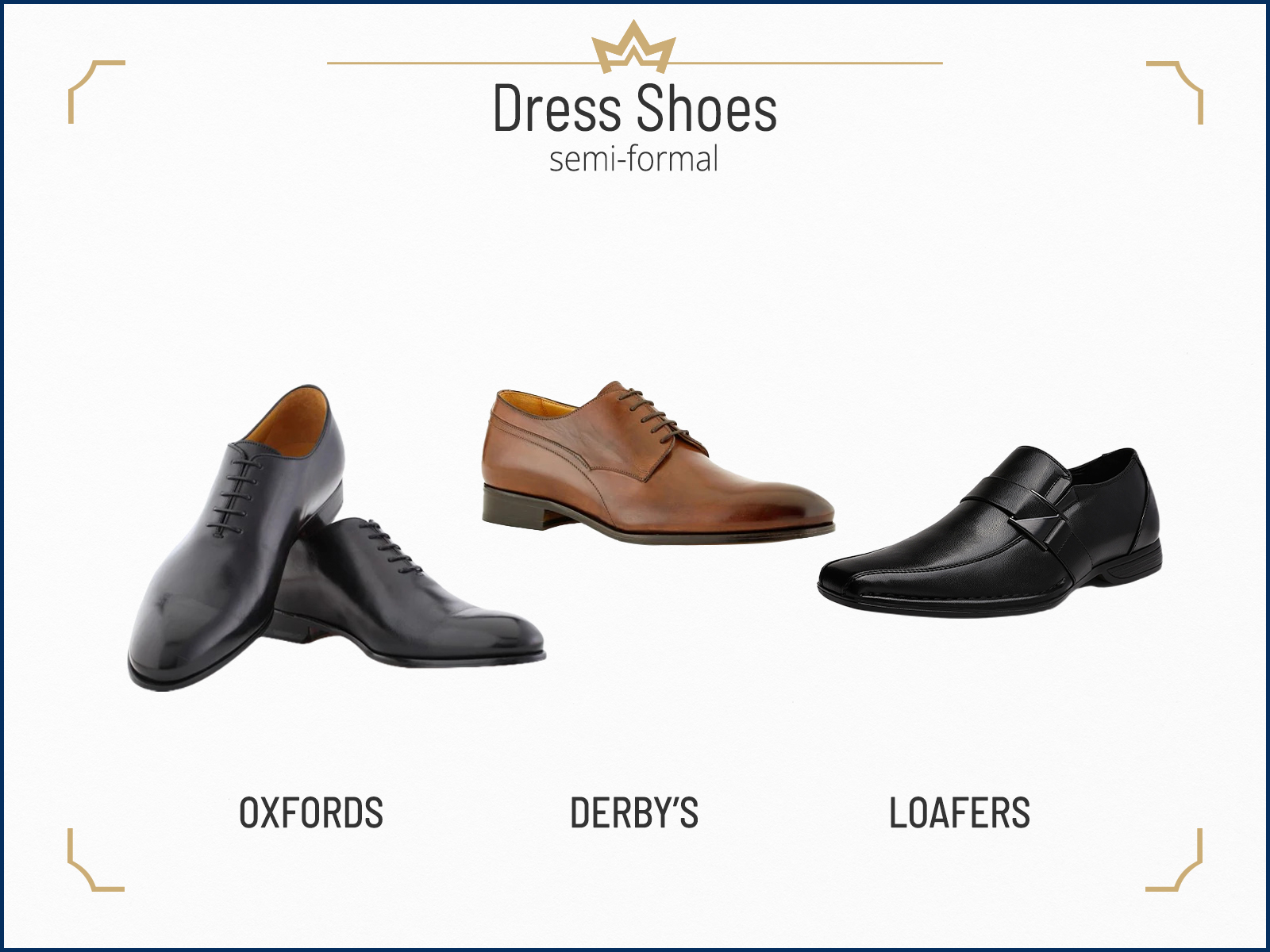 Recommended dress shoe types for semi-formal events