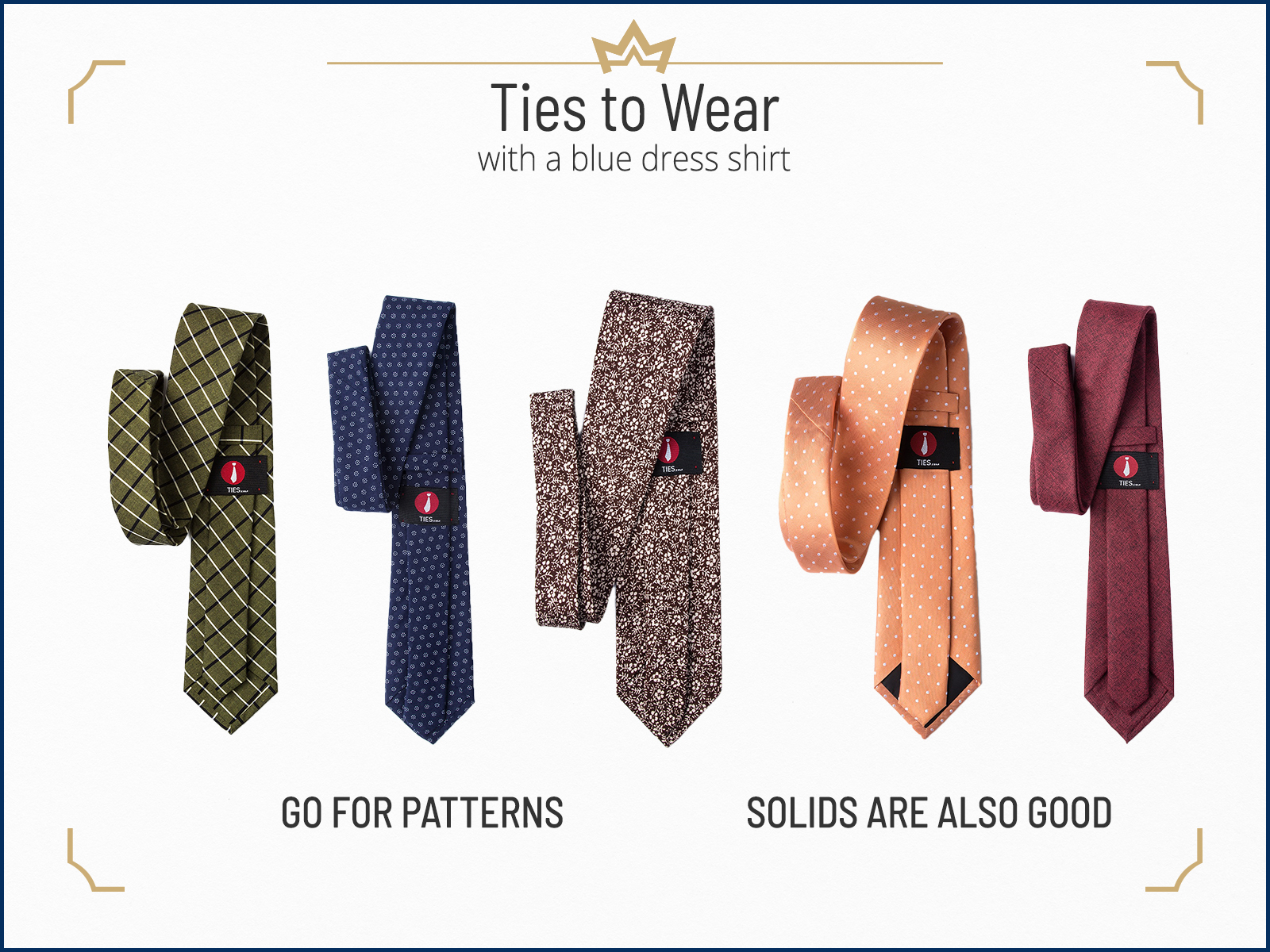 Recommended tie colors and patterns for a blue dress shirt