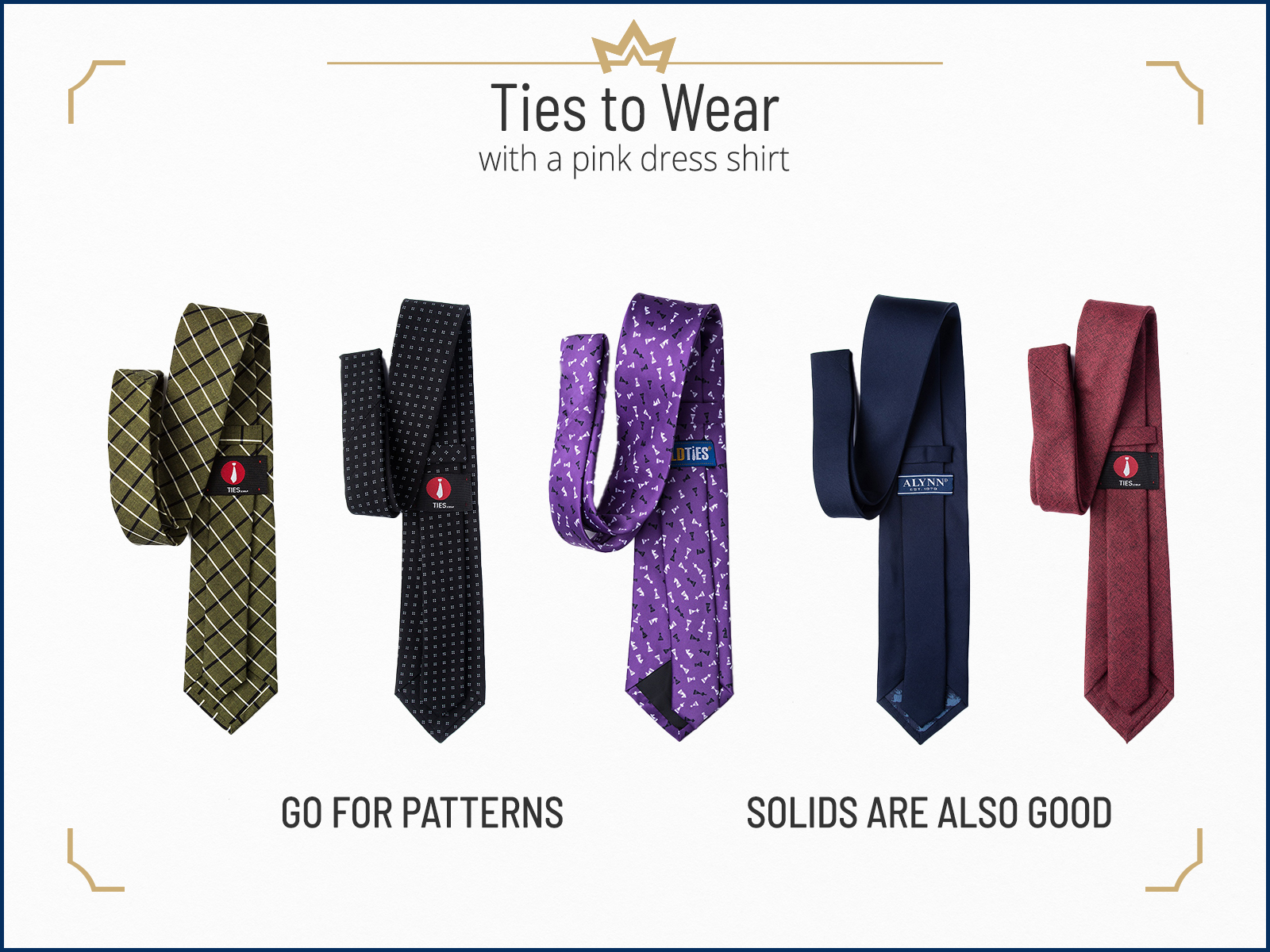 Recommended tie colors and patterns for a pink dress shirt