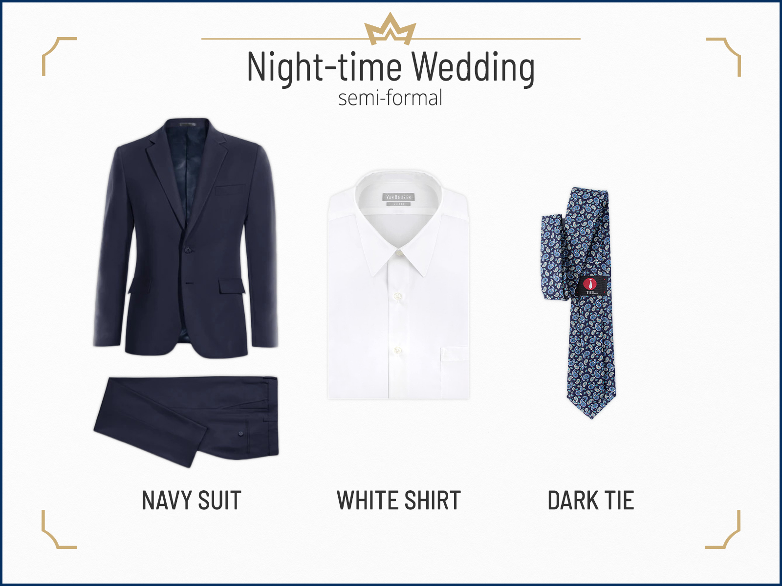 Semi-formal nighttime wedding outfit
