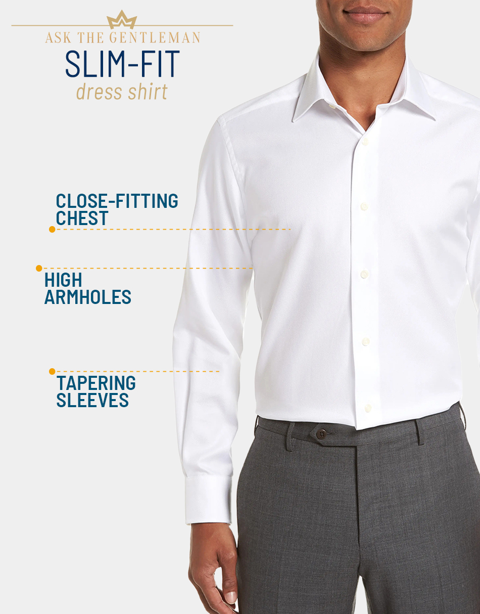 Slim-fit dress shirt features