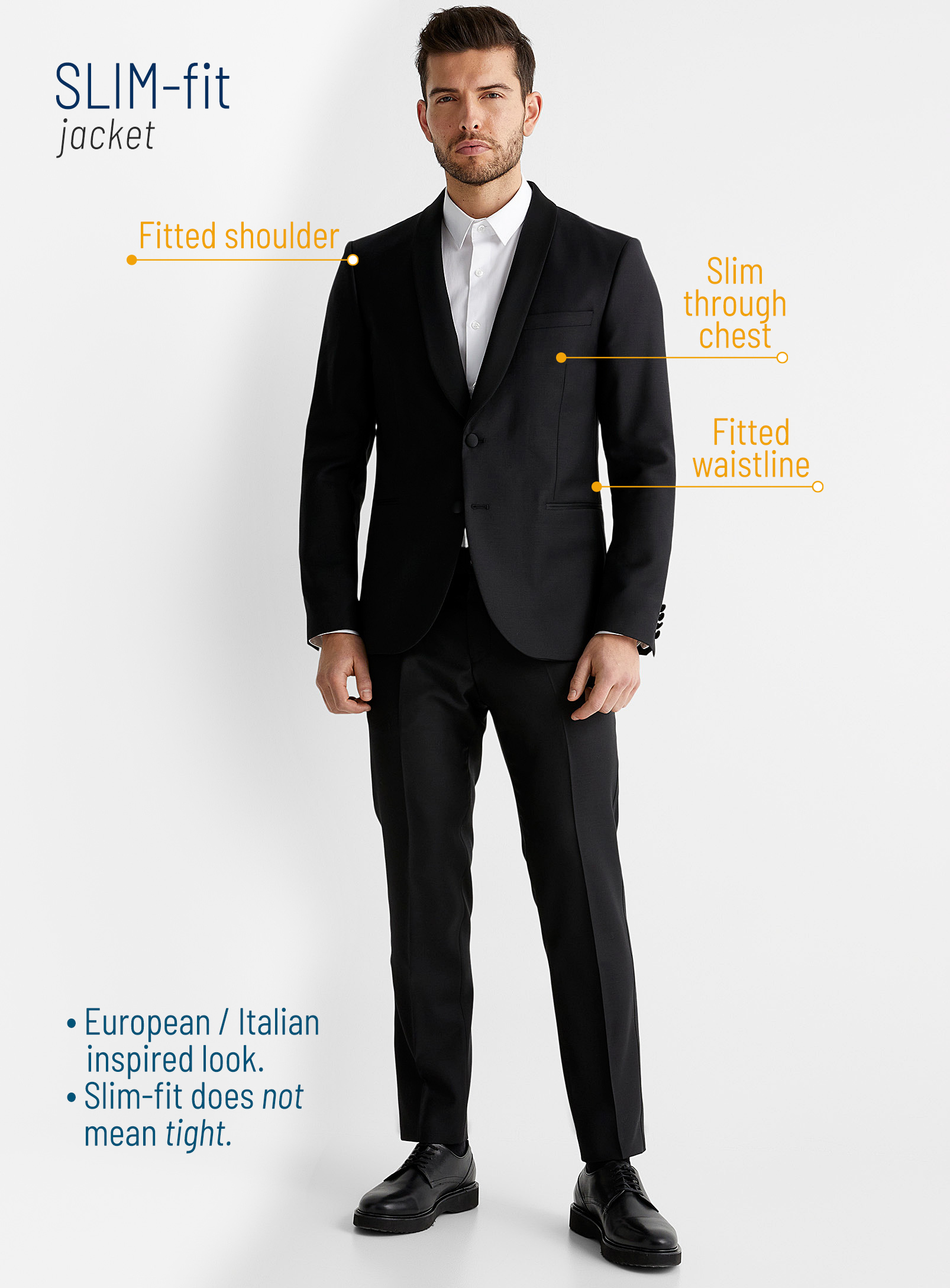 Slim-fit suit jacket features