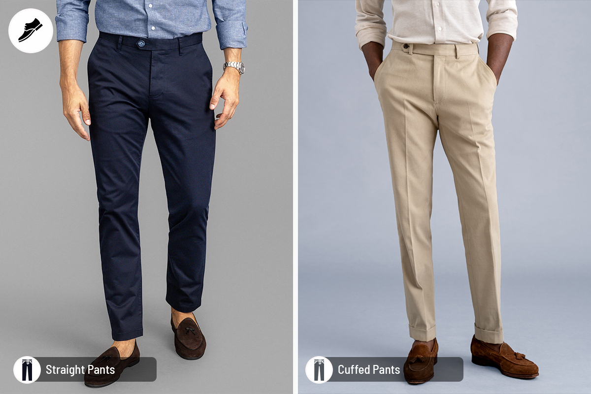 Straight pants vs. cuffed pant break