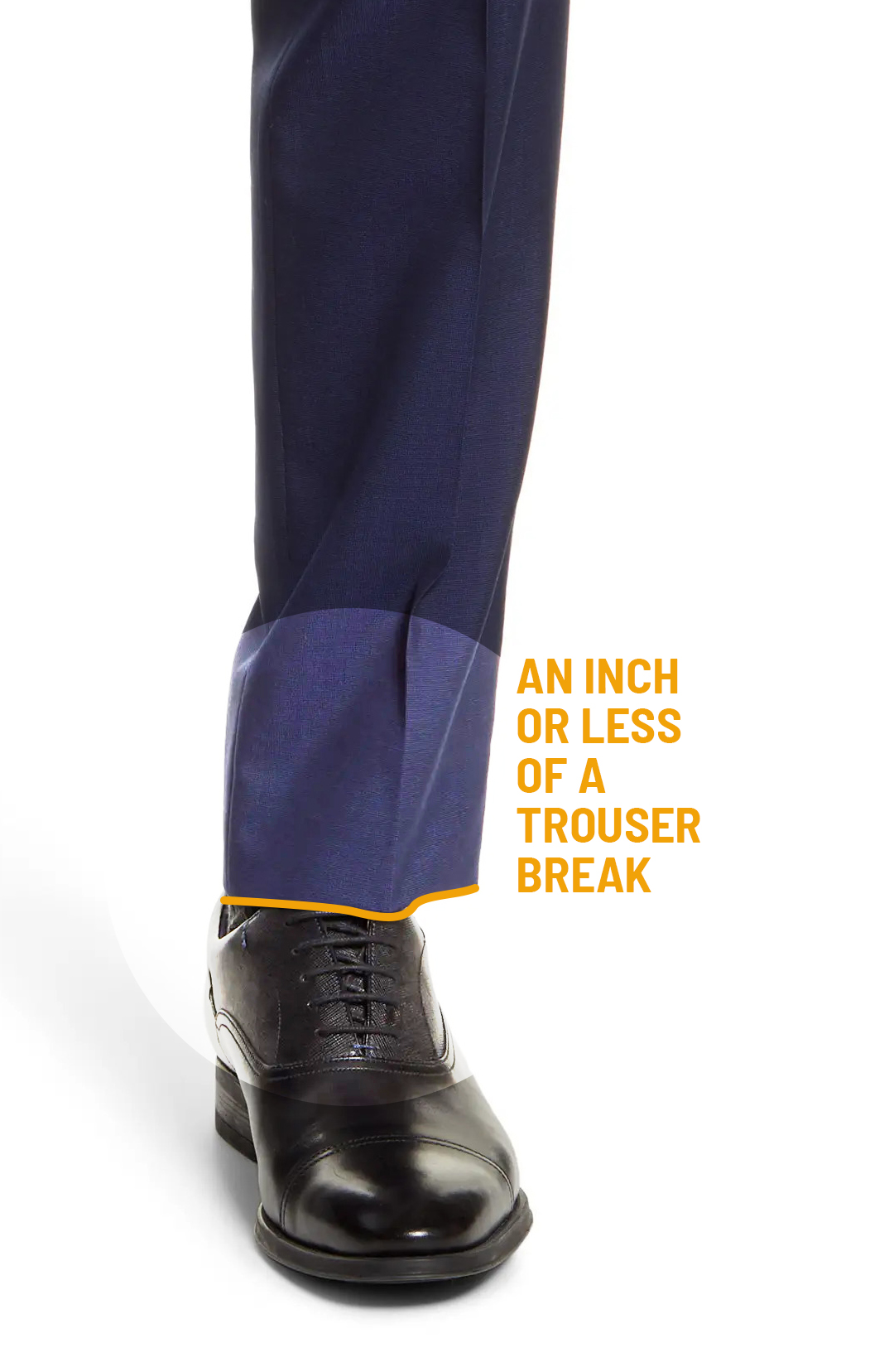 Suit pants length and slight trouser break: one-inch rule