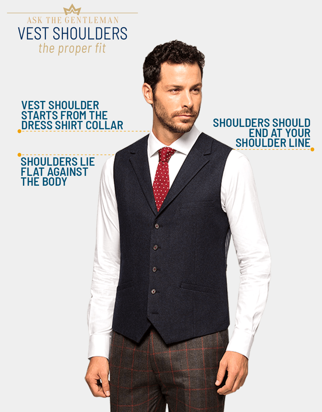 Suit vest shoulder lie flat against your body