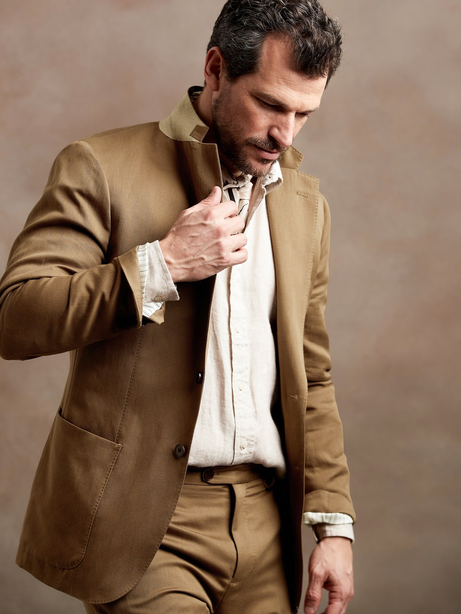 Tan cotton/linen blend suit for summer