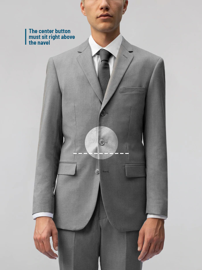 Three-button suit jacket button stance