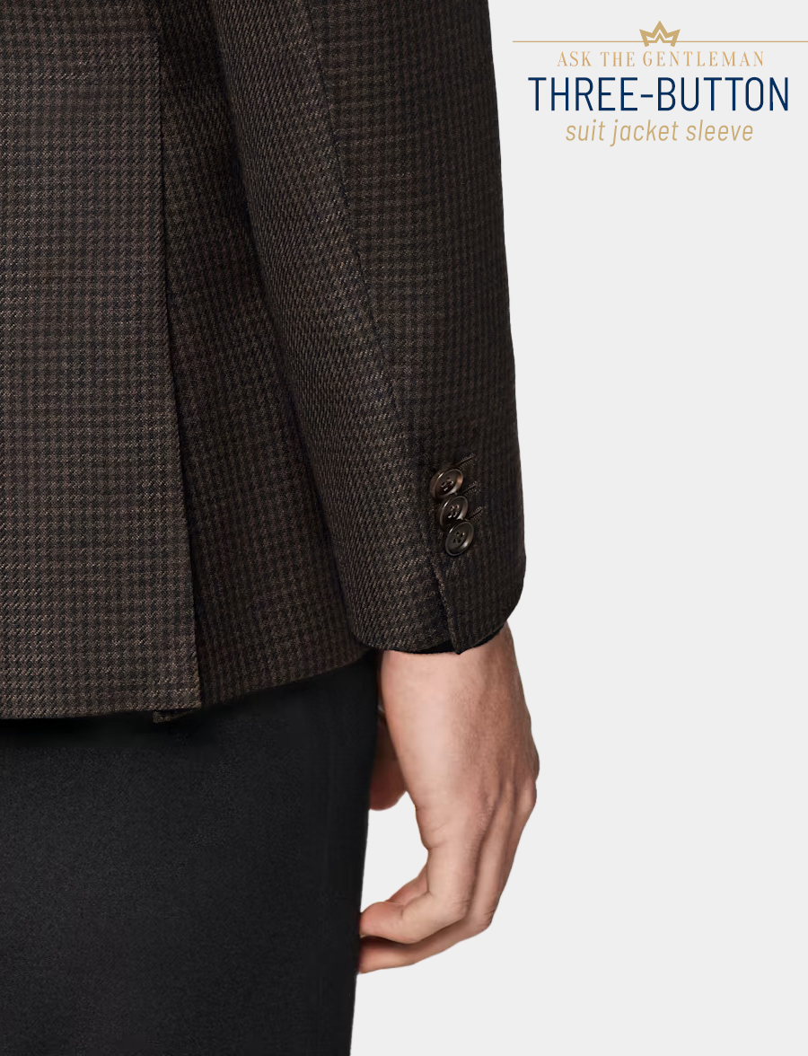 Three-button suit jacket sleeve