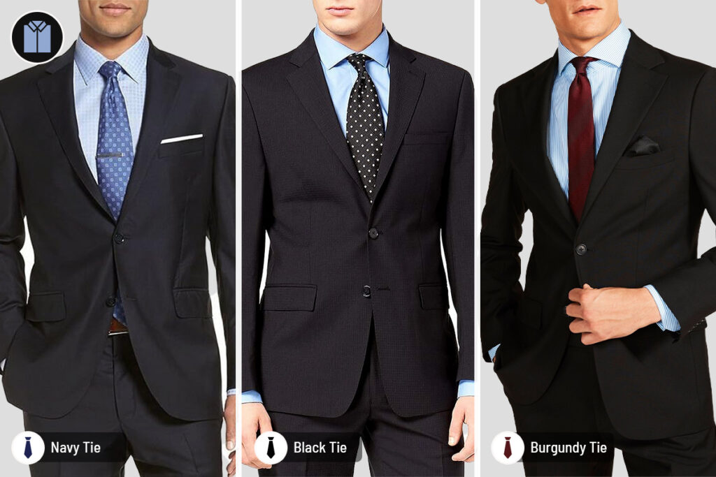 10 Sophisticated Black Suit Blue Shirt Outfits for Men