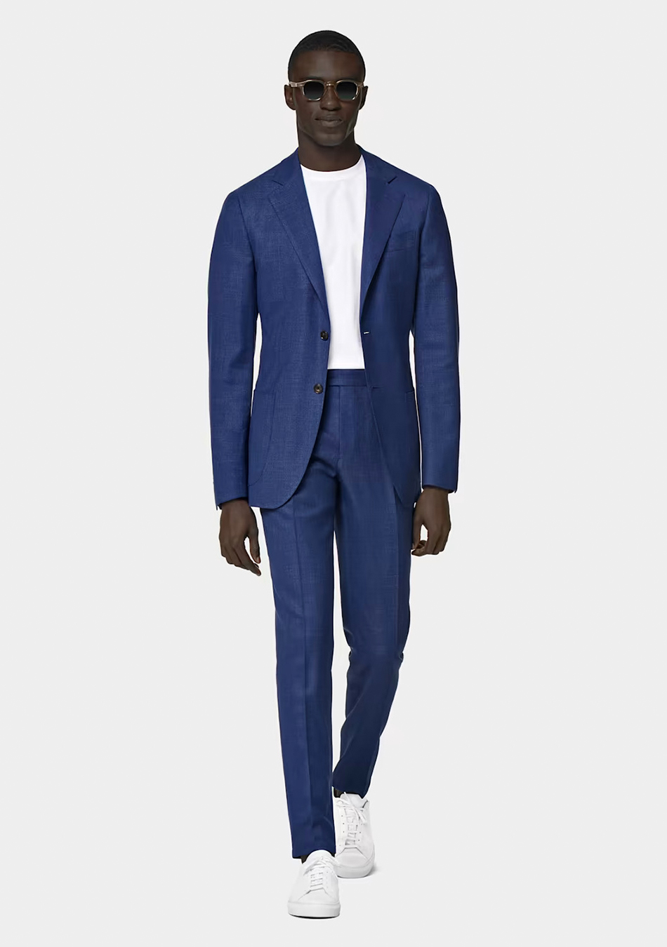 Navy blue shop suit white sneakers