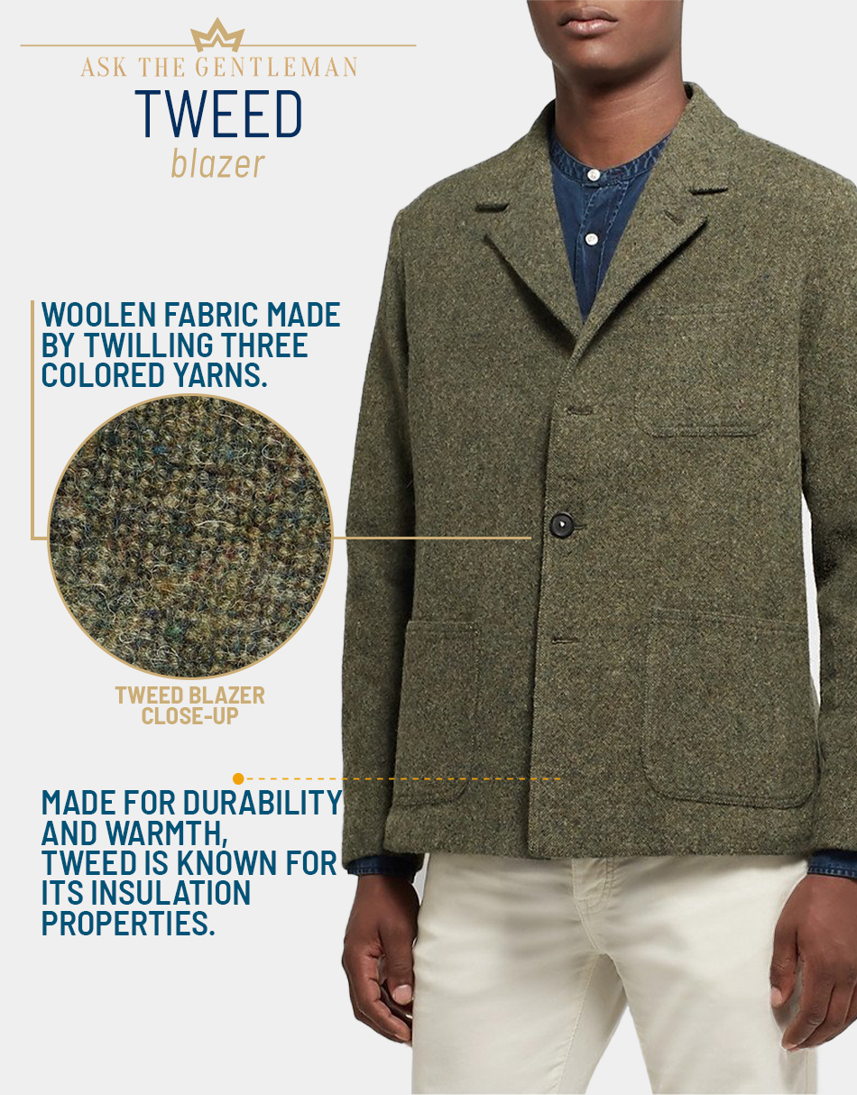 Unstructured tweed blazer fabric features