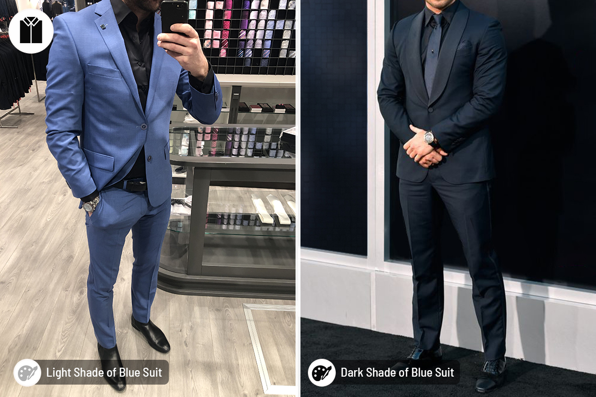 Light blue suit store with black shirt