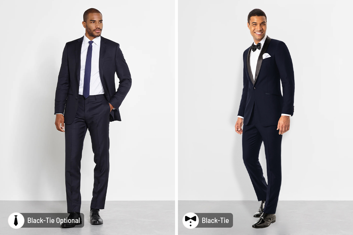 Wearing a two-piece blue suit at formal events: black-tie vs. black-tie optional