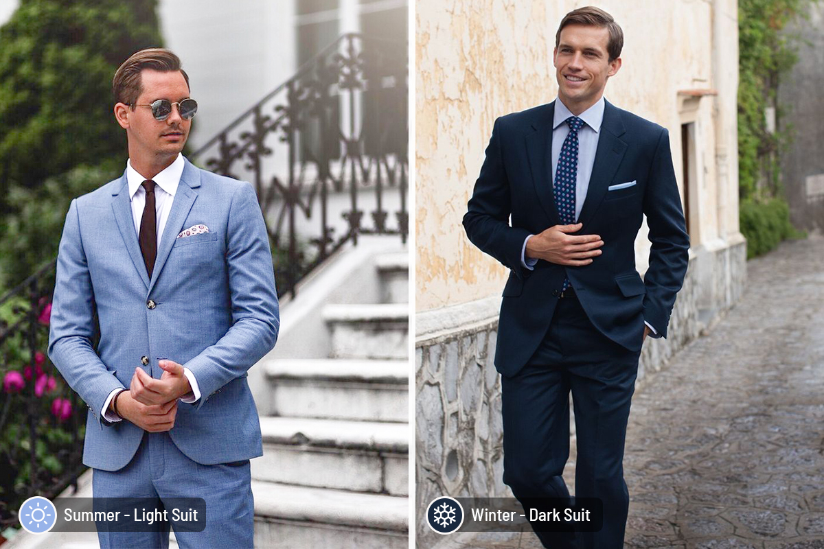 Wearing a blue suit for semi-formal events: summer vs. winter