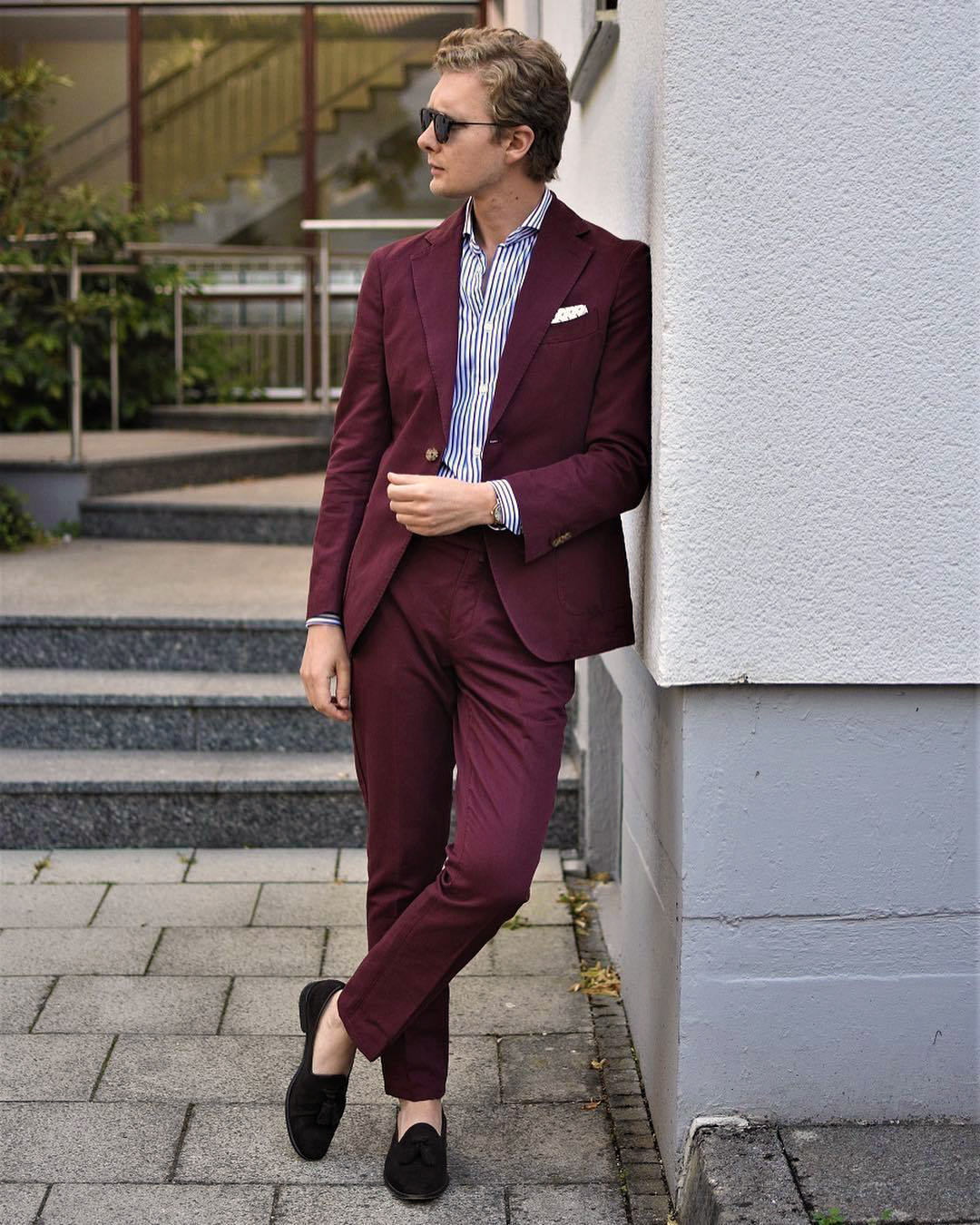 Burgundy Suit Color Combinations with Shirt and Tie