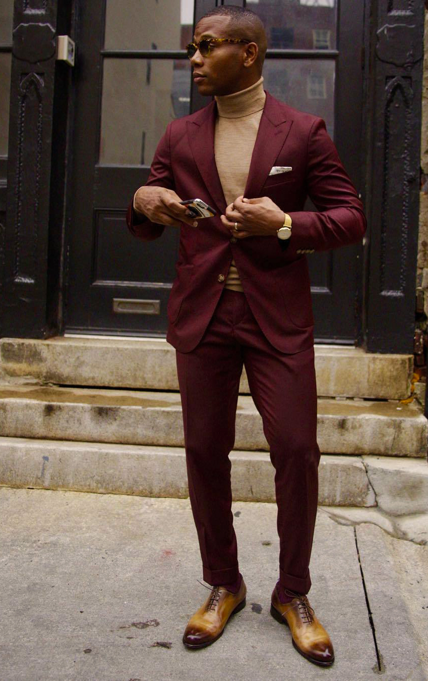 Burgundy Suit Color Combinations with Shirt and Tie